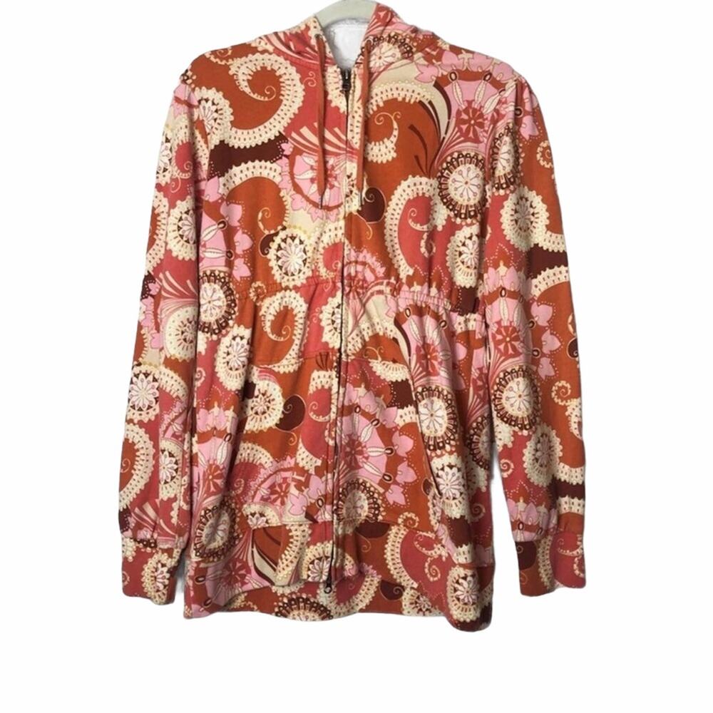 Lucky Brand Retro Orange Floral Paisley Hoodie M